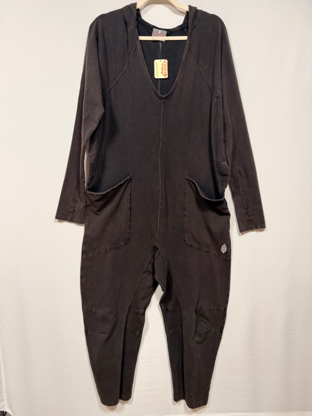 Free People Movement Long Sleeve Hot Shot Onesie Oversized Small Washed Black S
